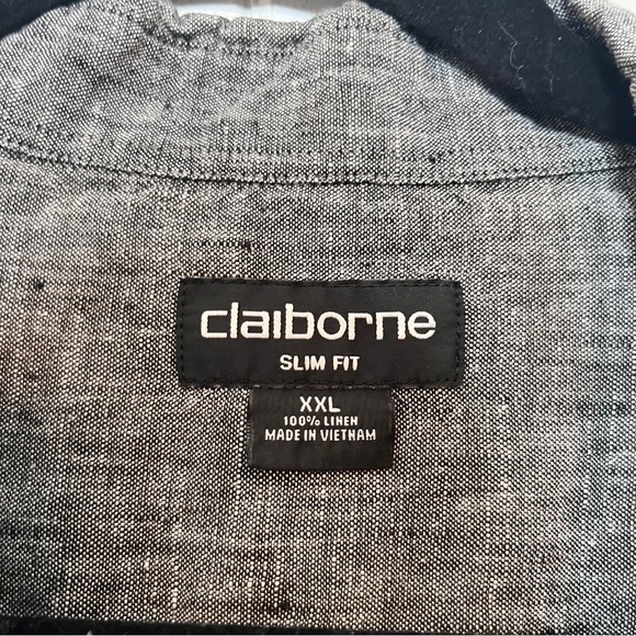 Claiborne 100% Linen Gray Long Sleeve Button Down Slim Fit Men's XXL Breathable - Picture 5 of 8